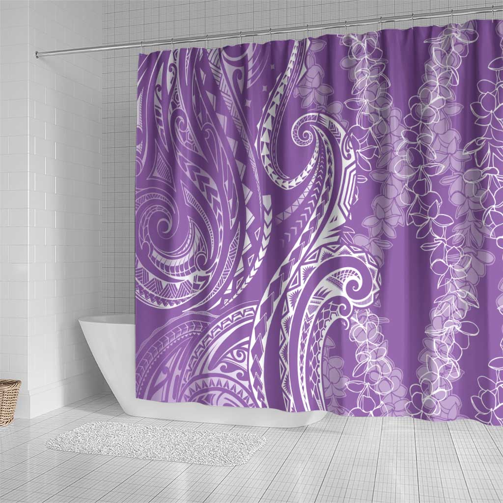 Polynesia Plumeria Lei Shower Curtain Periwinkle Curves Motif