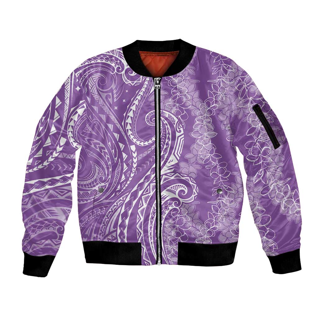 Polynesia Plumeria Lei Sleeve Zip Bomber Jacket Periwinkle Curves Motif LT7 Unisex Periwinkle - Polynesian Pride