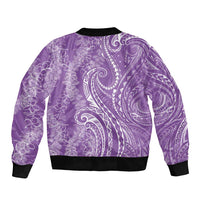 Polynesia Plumeria Lei Sleeve Zip Bomber Jacket Periwinkle Curves Motif