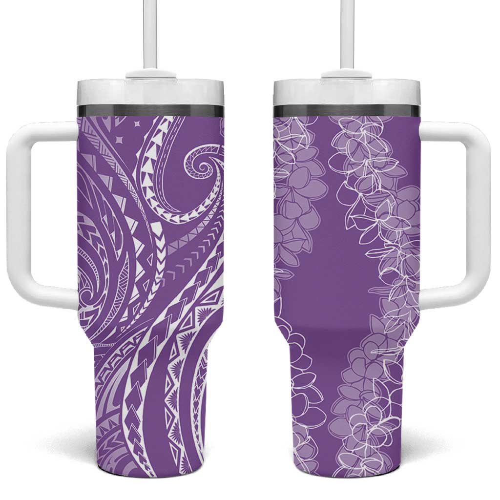 Polynesia Plumeria Lei Tumbler With Handle Periwinkle Curves Motif