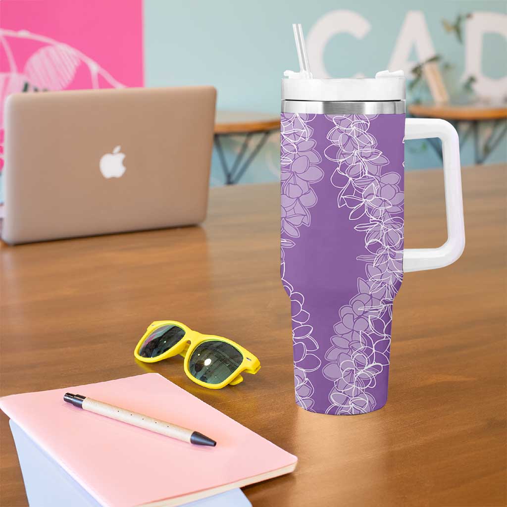 Polynesia Plumeria Lei Tumbler With Handle Periwinkle Curves Motif