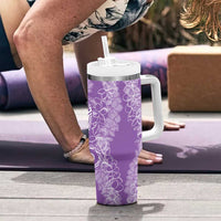 Polynesia Plumeria Lei Tumbler With Handle Periwinkle Curves Motif