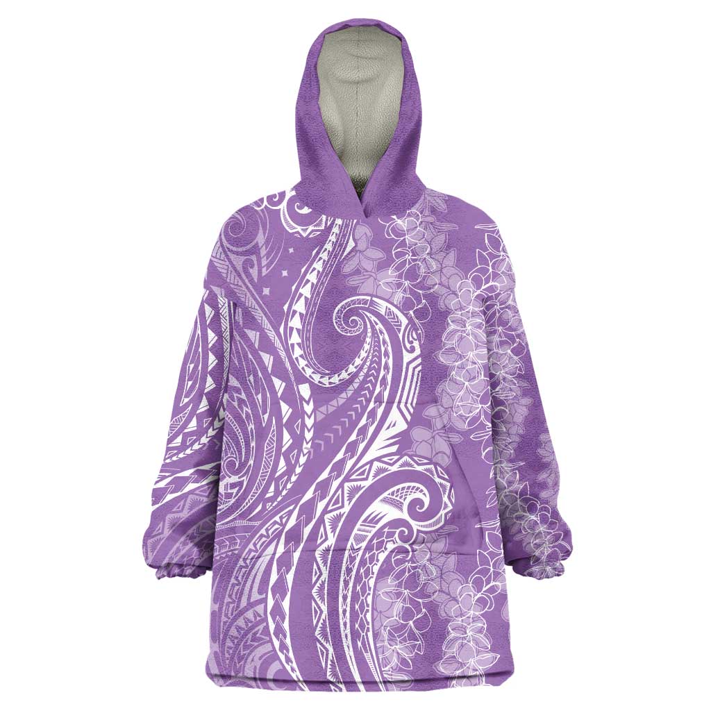Polynesia Plumeria Lei Wearable Blanket Hoodie Periwinkle Curves Motif LT7 One Size Periwinkle - Polynesian Pride