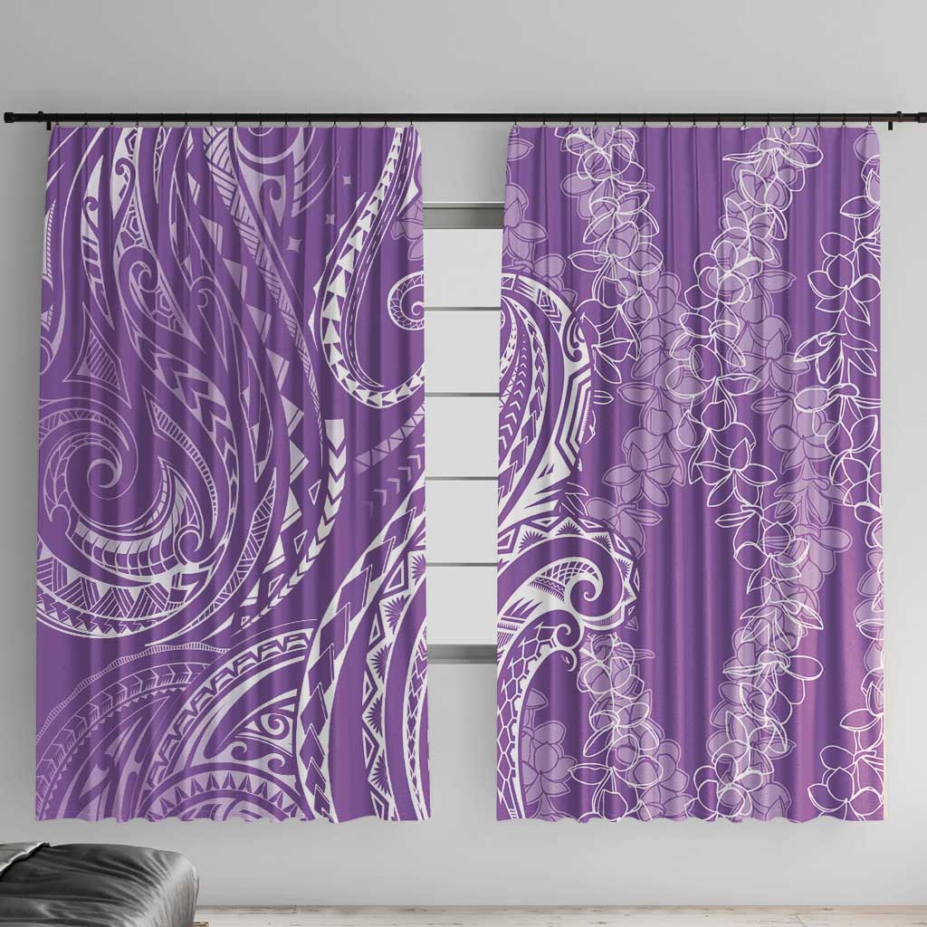 Polynesia Plumeria Lei Window Curtain Periwinkle Curves Motif LT7 With Hooks Periwinkle - Polynesian Pride