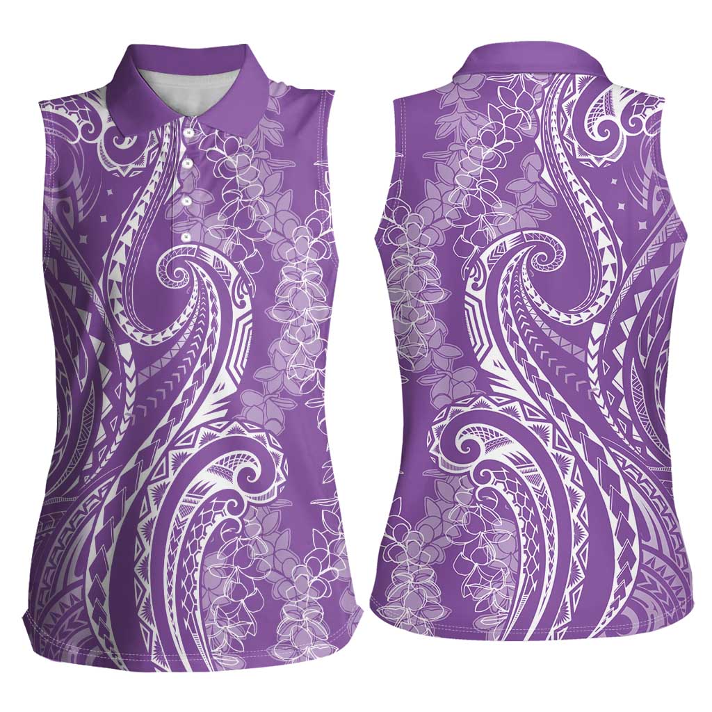 Polynesia Plumeria Lei Women Sleeveless Polo Shirt Periwinkle Curves Motif