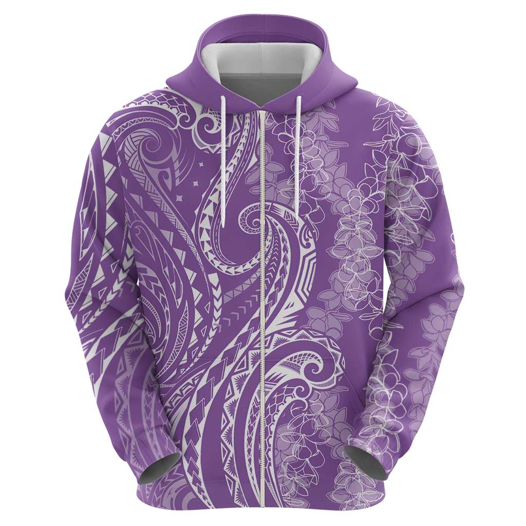 Polynesia Plumeria Lei Zip Hoodie Periwinkle Curves Motif