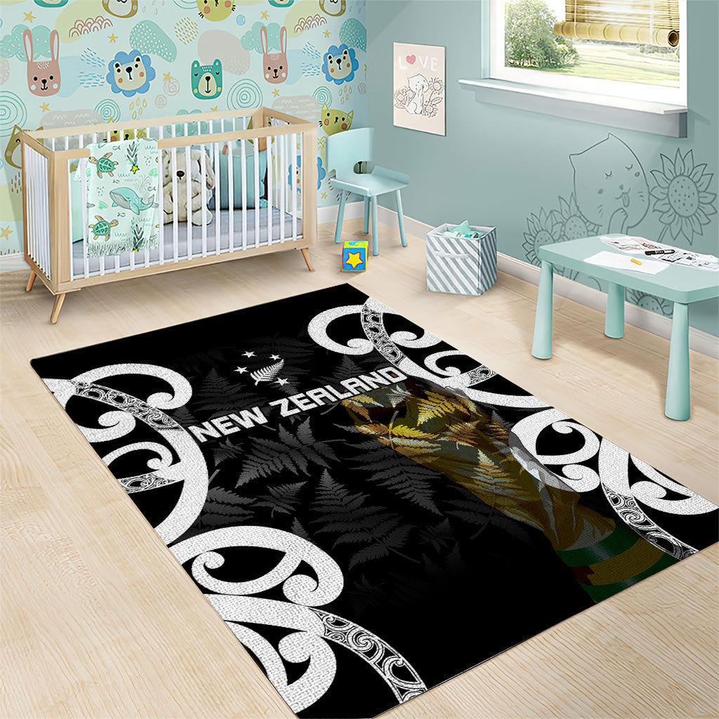 New Zealand WC2026 Black Area Rug Silver Fern