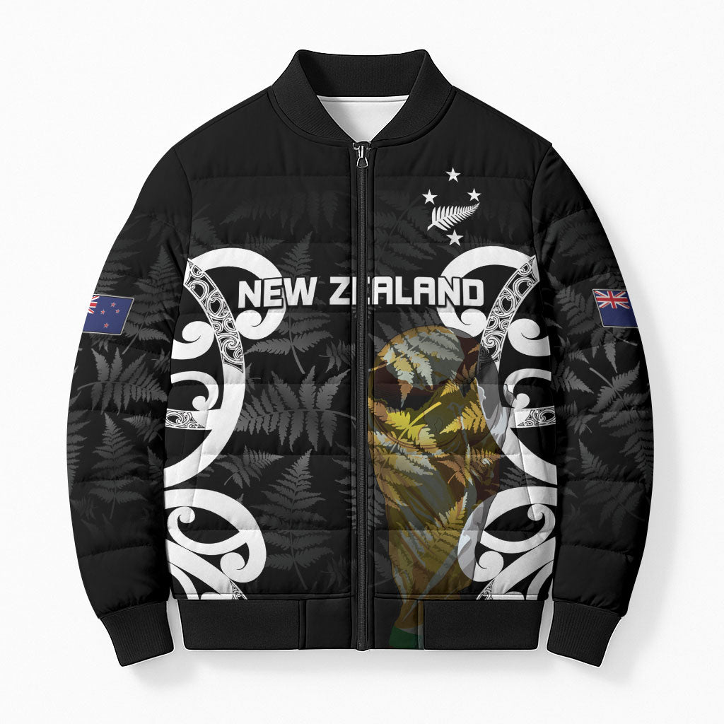 New Zealand WC2026 Custom Black Bomber Puffer Jacket Silver Fern