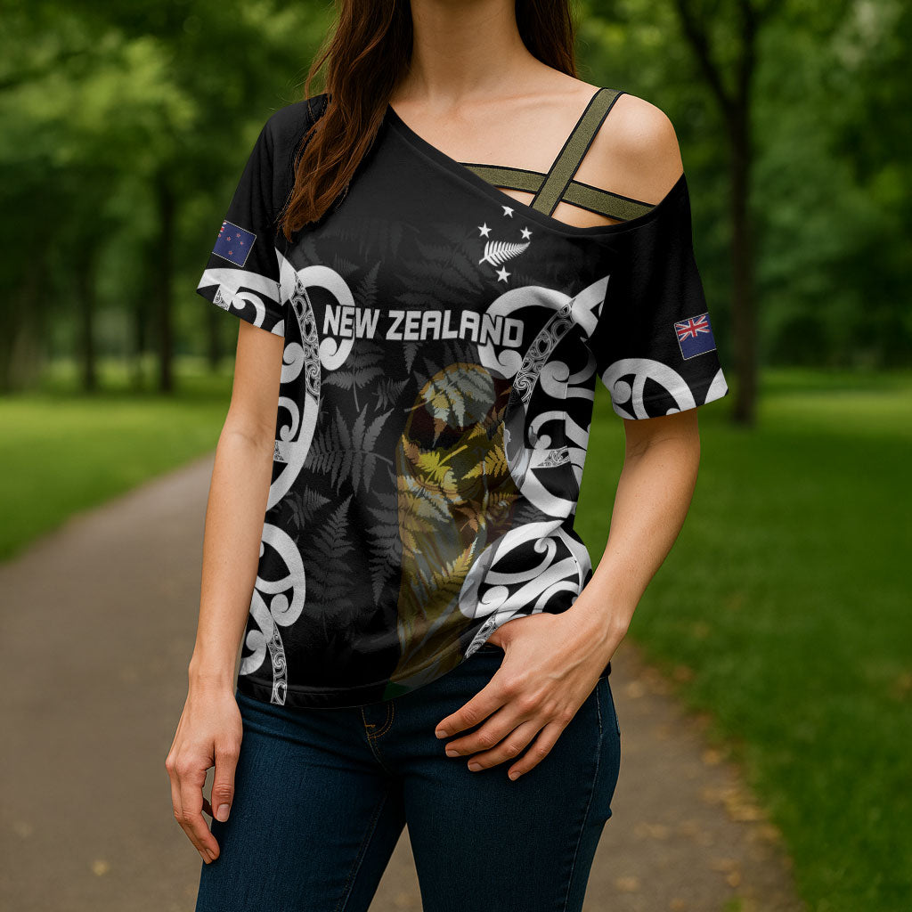 New Zealand WC2026 Custom Black Cross Shoulder Shirt Silver Fern