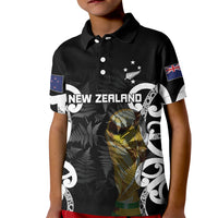 New Zealand WC2026 Custom Black Kid Polo Shirt Silver Fern