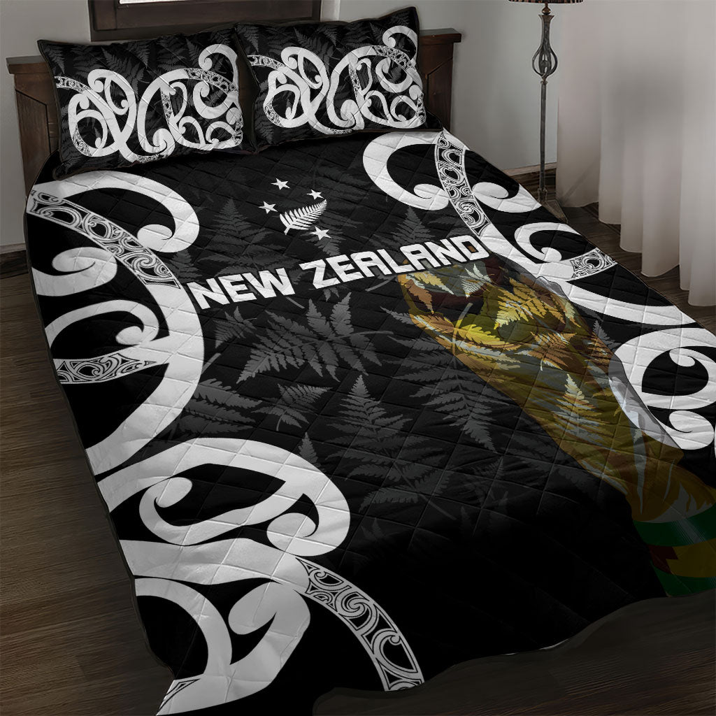 New Zealand WC2026 Black Quilt Bed Set Silver Fern
