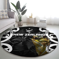 New Zealand WC2026 Black Round Carpet Silver Fern
