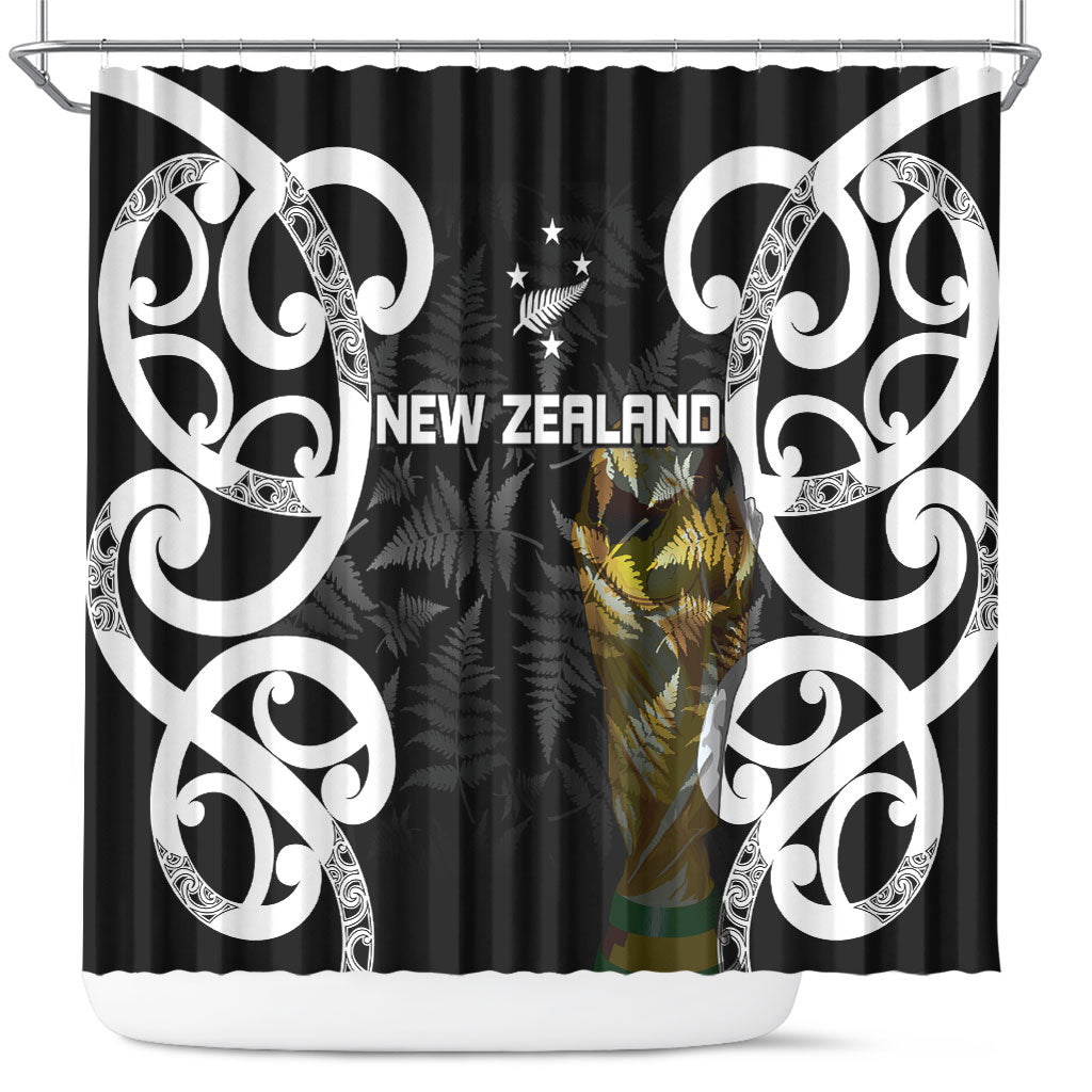 New Zealand WC2026 Black Shower Curtain Silver Fern LT7 Black - Polynesian Pride