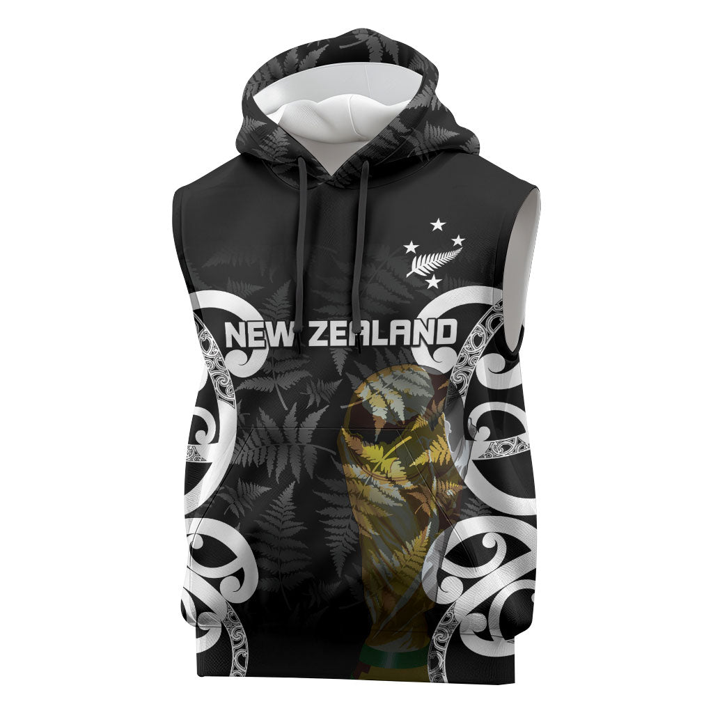 New Zealand WC2026 Custom Black Sleeveless Hoodie Silver Fern