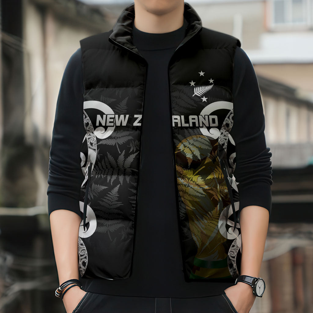 New Zealand WC2026 Custom Black Sleeveless Puffer Jacket Silver Fern