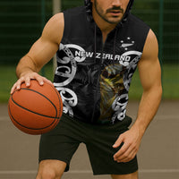 New Zealand WC2026 Custom Black Sleeveless Zip Hoodie Silver Fern