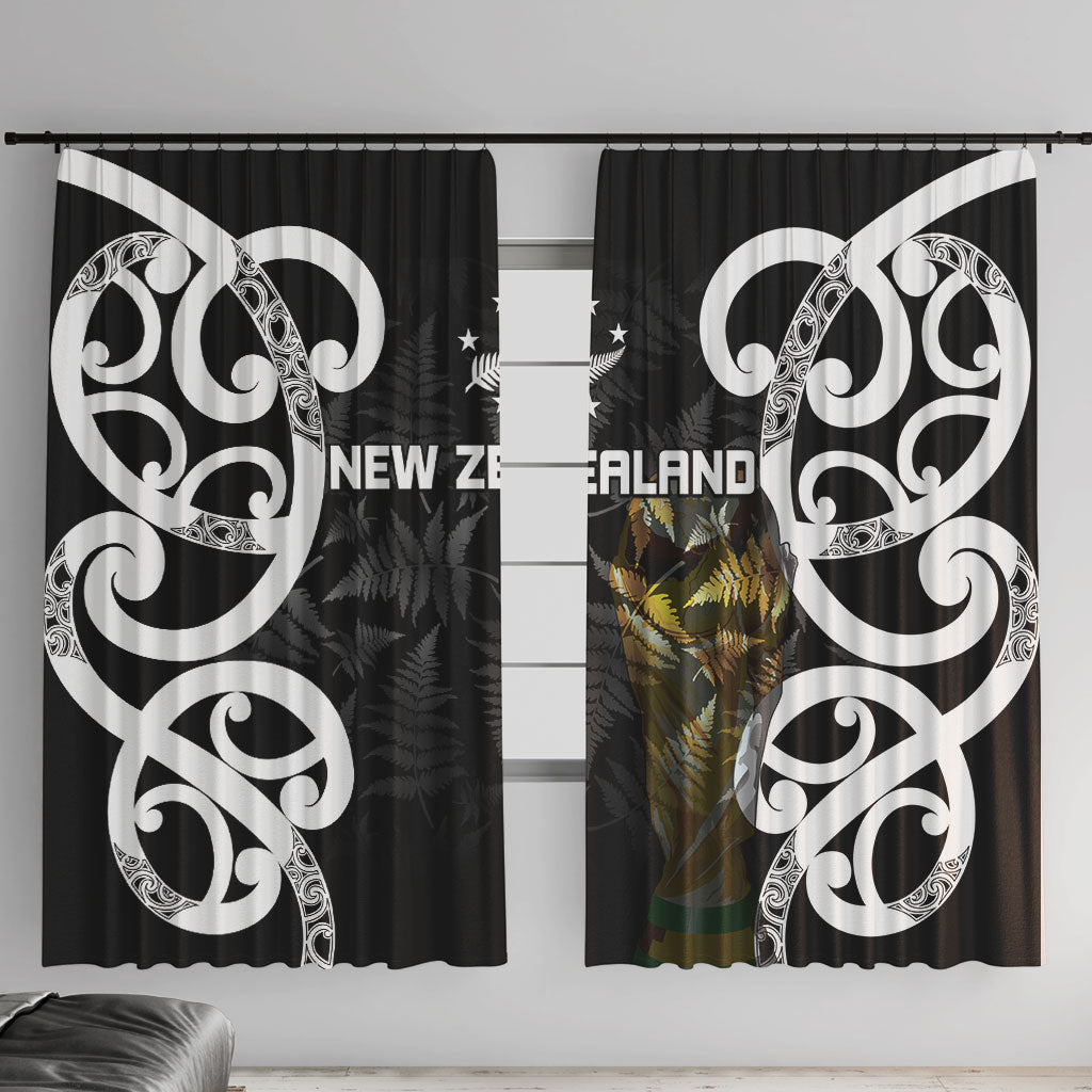 New Zealand WC2026 Black Window Curtain Silver Fern LT7 With Hooks Black - Polynesian Pride