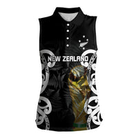 New Zealand WC2026 Custom Black Women Sleeveless Polo Shirt Silver Fern