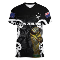 New Zealand WC2026 Custom Black Women V-Neck T-Shirt Silver Fern