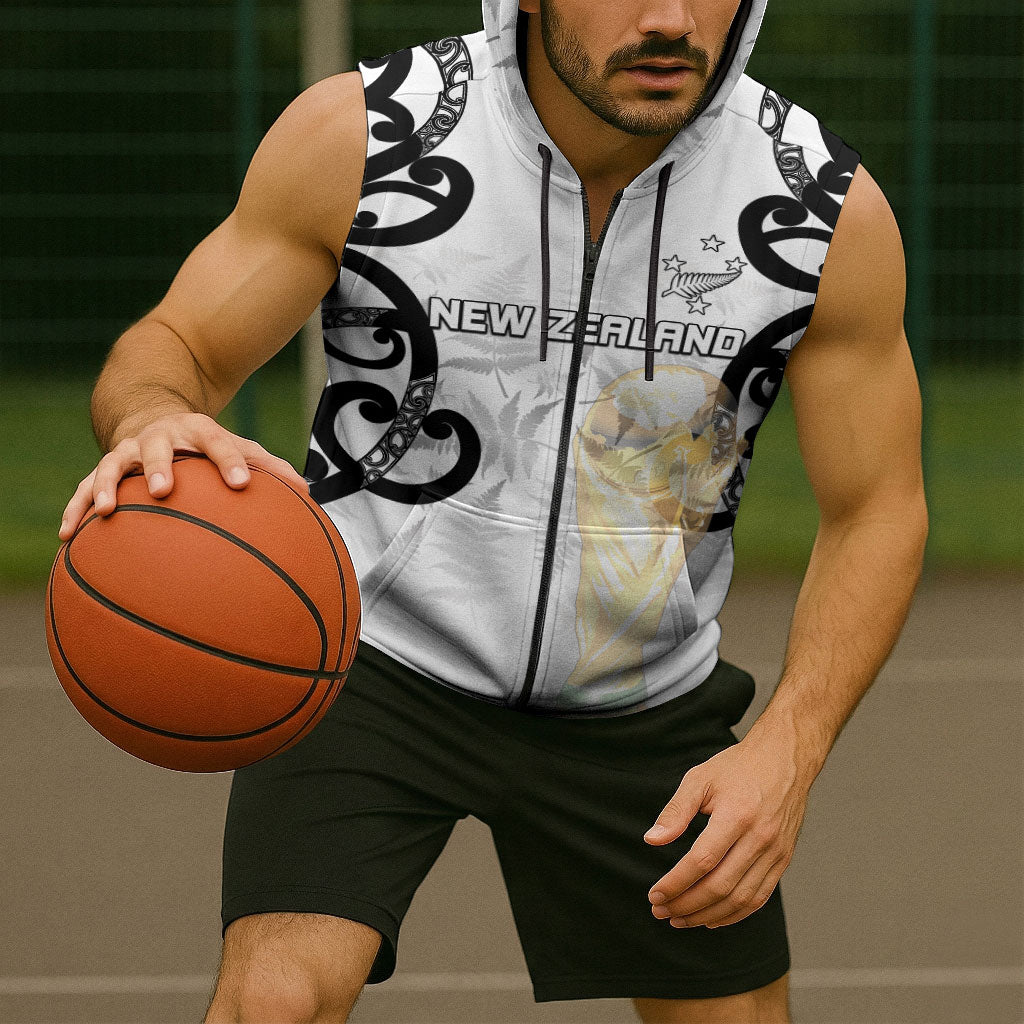 New Zealand WC2026 Custom White Sleeveless Zip Hoodie Silver Fern