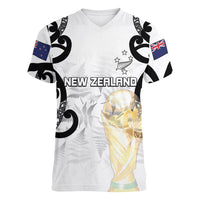 New Zealand WC2026 Custom White Women V-Neck T-Shirt Silver Fern