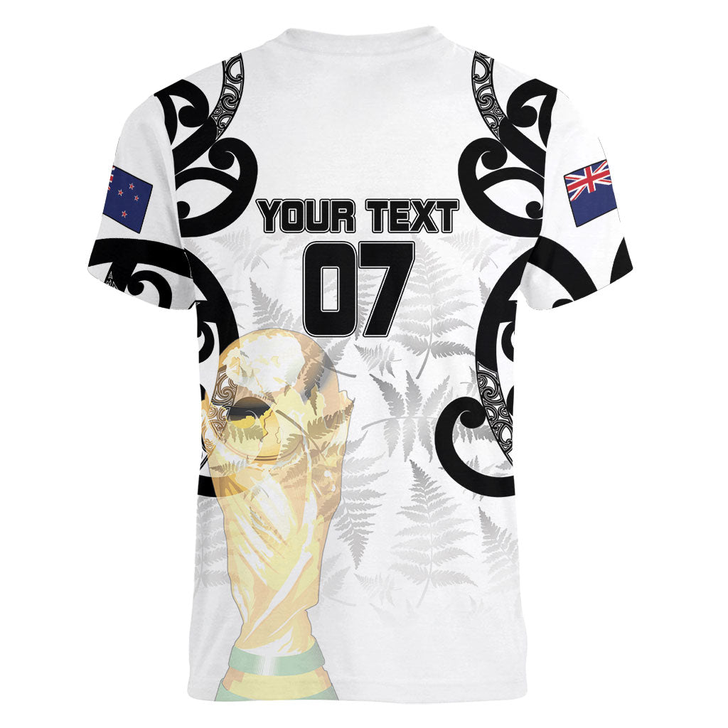 New Zealand WC2026 Custom White Women V-Neck T-Shirt Silver Fern