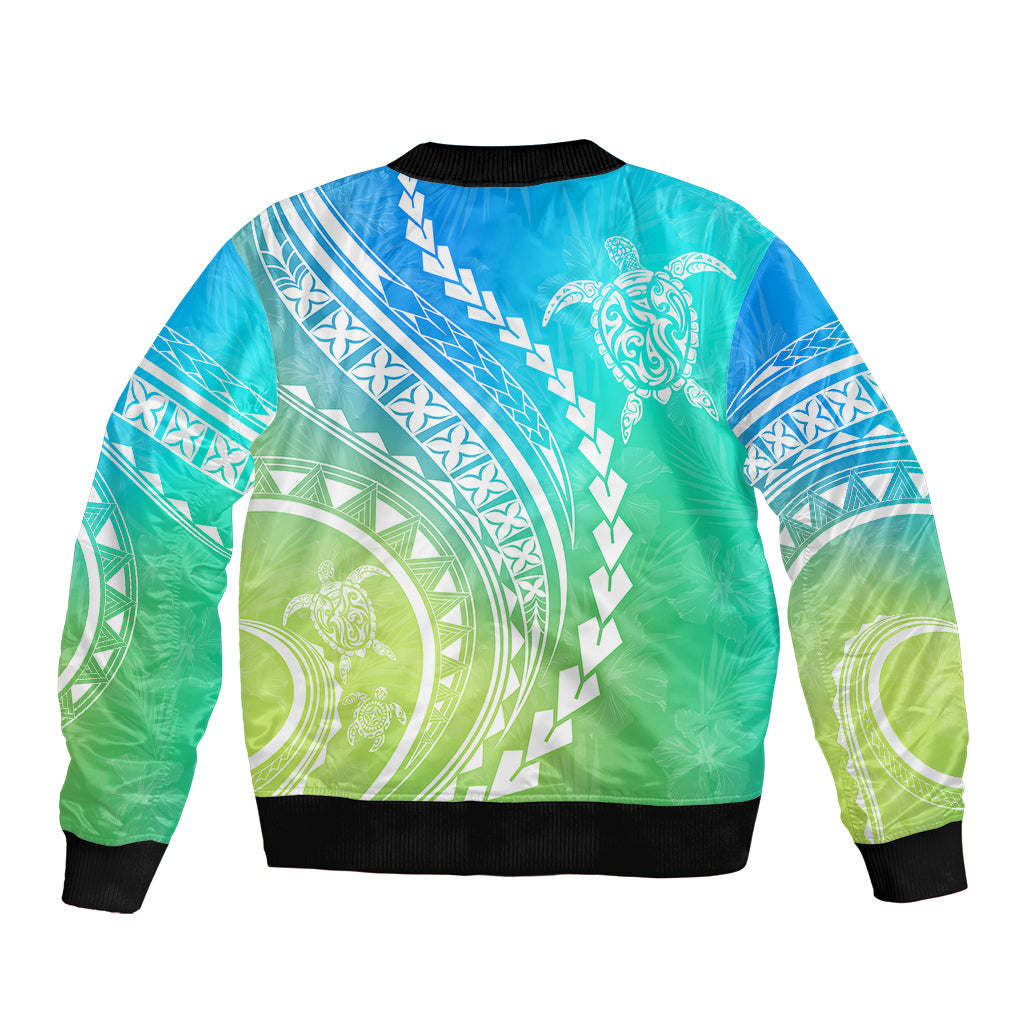 Polynesian Pride Bomber Jacket Turtle Hibiscus Luxury Style - Gradient Blue LT7 - Polynesian Pride