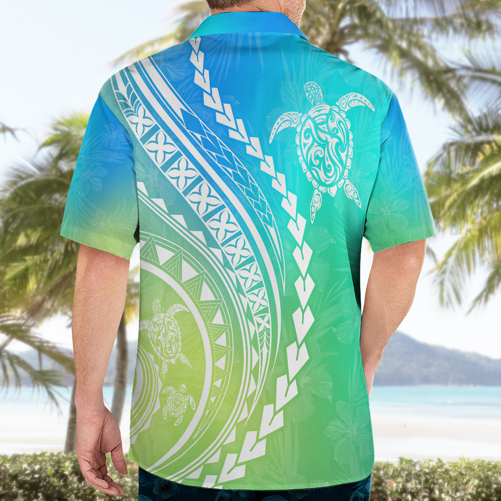 Polynesian Pride Hawaiian Shirt Turtle Hibiscus Luxury Style - Gradient Blue LT7 - Polynesian Pride