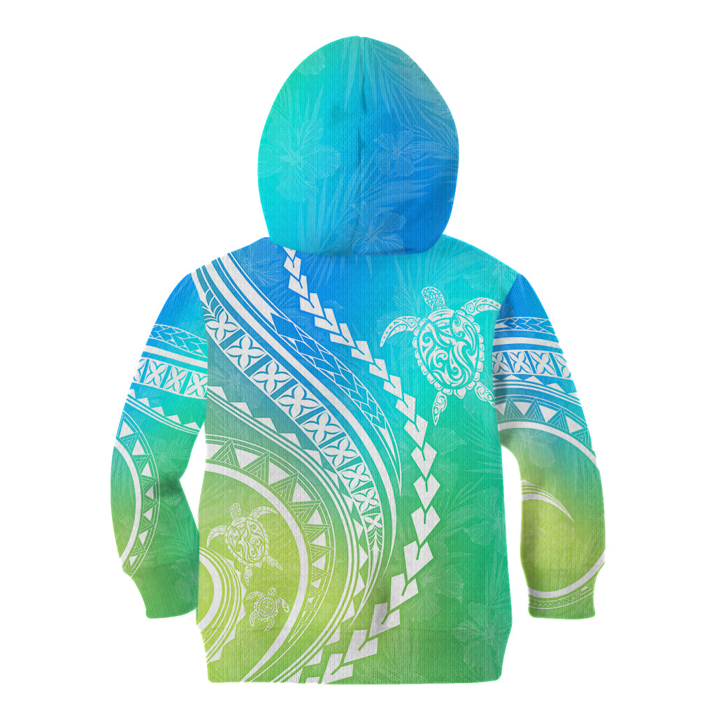 Polynesian Pride Kid Hoodie Turtle Hibiscus Luxury Style - Gradient Blue LT7 - Polynesian Pride