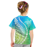 Polynesian Pride Kid T Shirt Turtle Hibiscus Luxury Style - Gradient Blue LT7 - Polynesian Pride