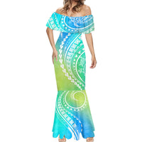 Polynesian Pride Mermaid Dress Turtle Hibiscus Luxury Style - Gradient Blue LT7 - Polynesian Pride