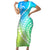 Polynesian Pride Short Sleeve Bodycon Dress Turtle Hibiscus Luxury Style - Gradient Blue LT7 Long Dress Blue Green - Polynesian Pride