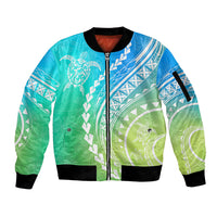 Polynesian Pride Sleeve Zip Bomber Jacket Turtle Hibiscus Luxury Style - Gradient Blue LT7 Unisex Blue Green - Polynesian Pride