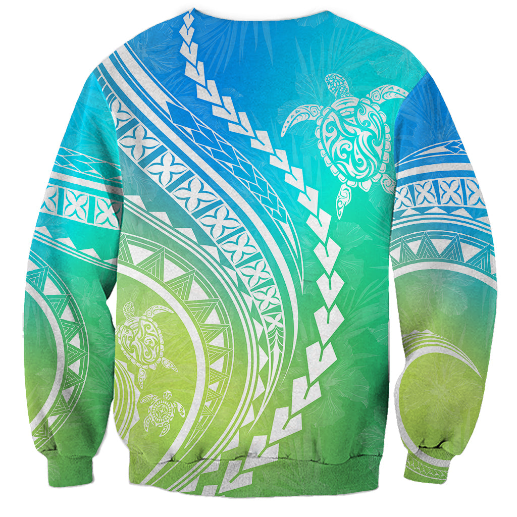 Polynesian Pride Sweatshirt Turtle Hibiscus Luxury Style - Gradient Blue LT7 - Polynesian Pride