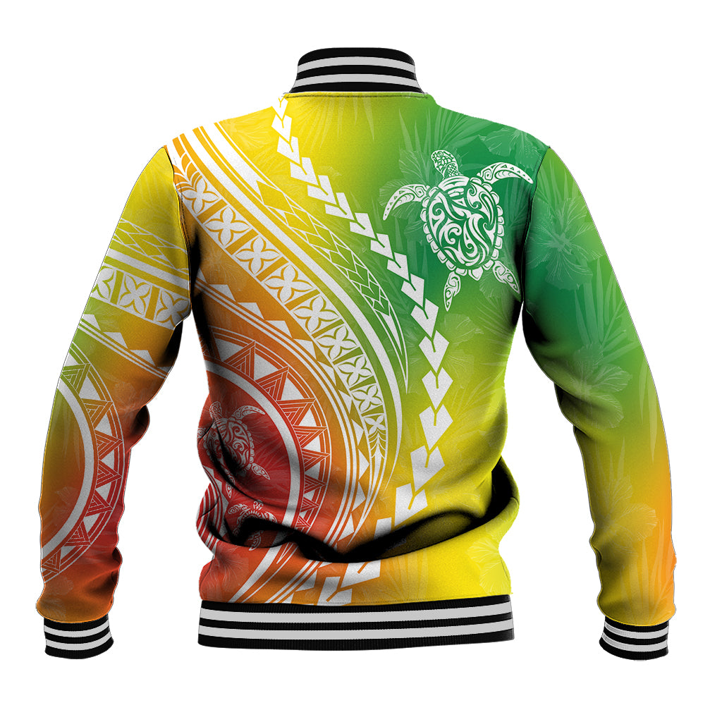 Polynesian Pride Baseball Jacket Turtle Hibiscus Luxury Style - Reggae LT7 - Polynesian Pride