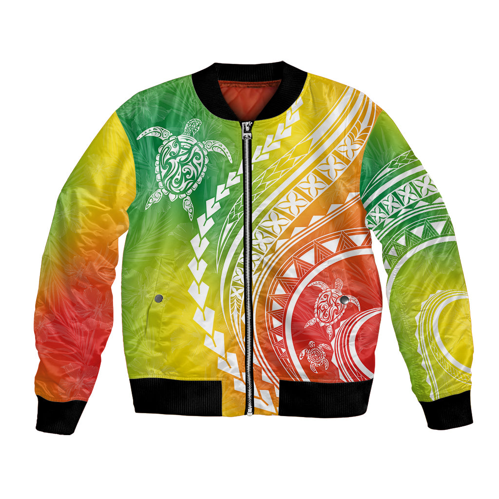Polynesian Pride Bomber Jacket Turtle Hibiscus Luxury Style - Reggae LT7 Unisex Reggae - Polynesian Pride
