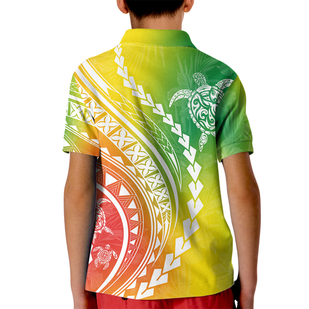 Polynesian Pride Kid Polo Shirt Turtle Hibiscus Luxury Style - Reggae LT7 - Polynesian Pride