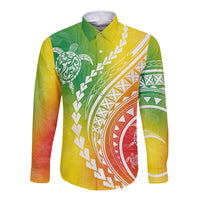 Polynesian Pride Long Sleeve Button Shirt Turtle Hibiscus Luxury Style - Reggae LT7 Unisex Reggae - Polynesian Pride
