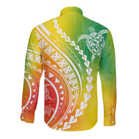Polynesian Pride Long Sleeve Button Shirt Turtle Hibiscus Luxury Style - Reggae LT7 - Polynesian Pride