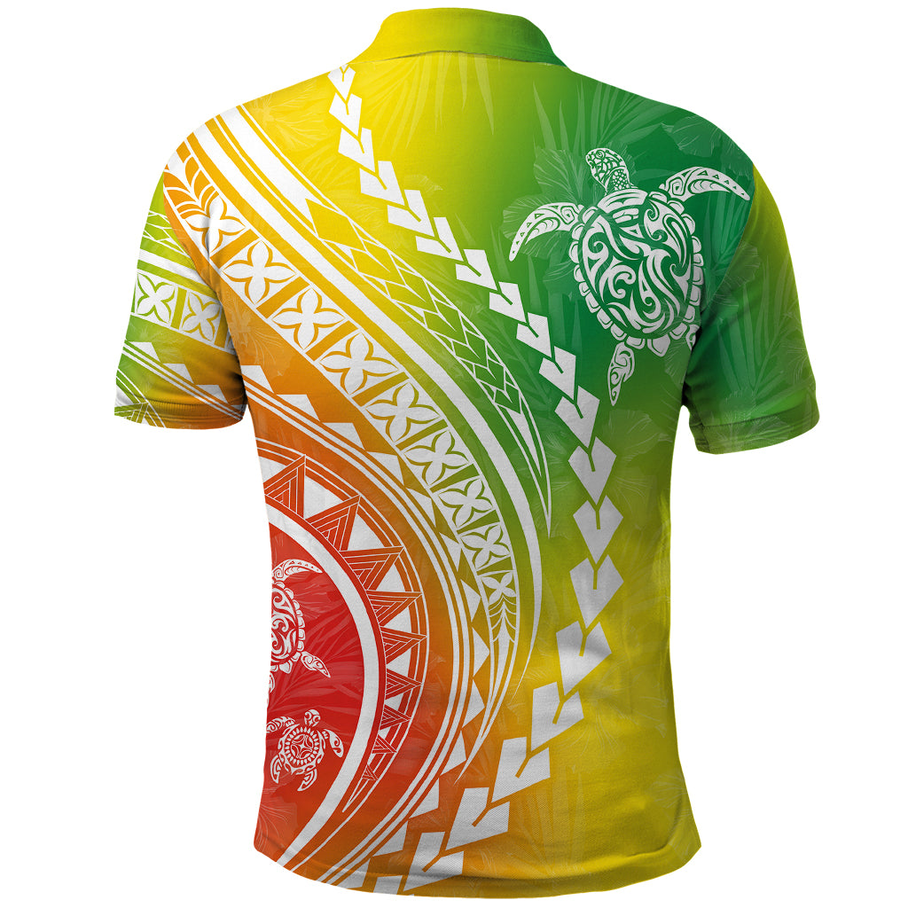 Polynesian Pride Polo Shirt Turtle Hibiscus Luxury Style - Reggae LT7 - Polynesian Pride