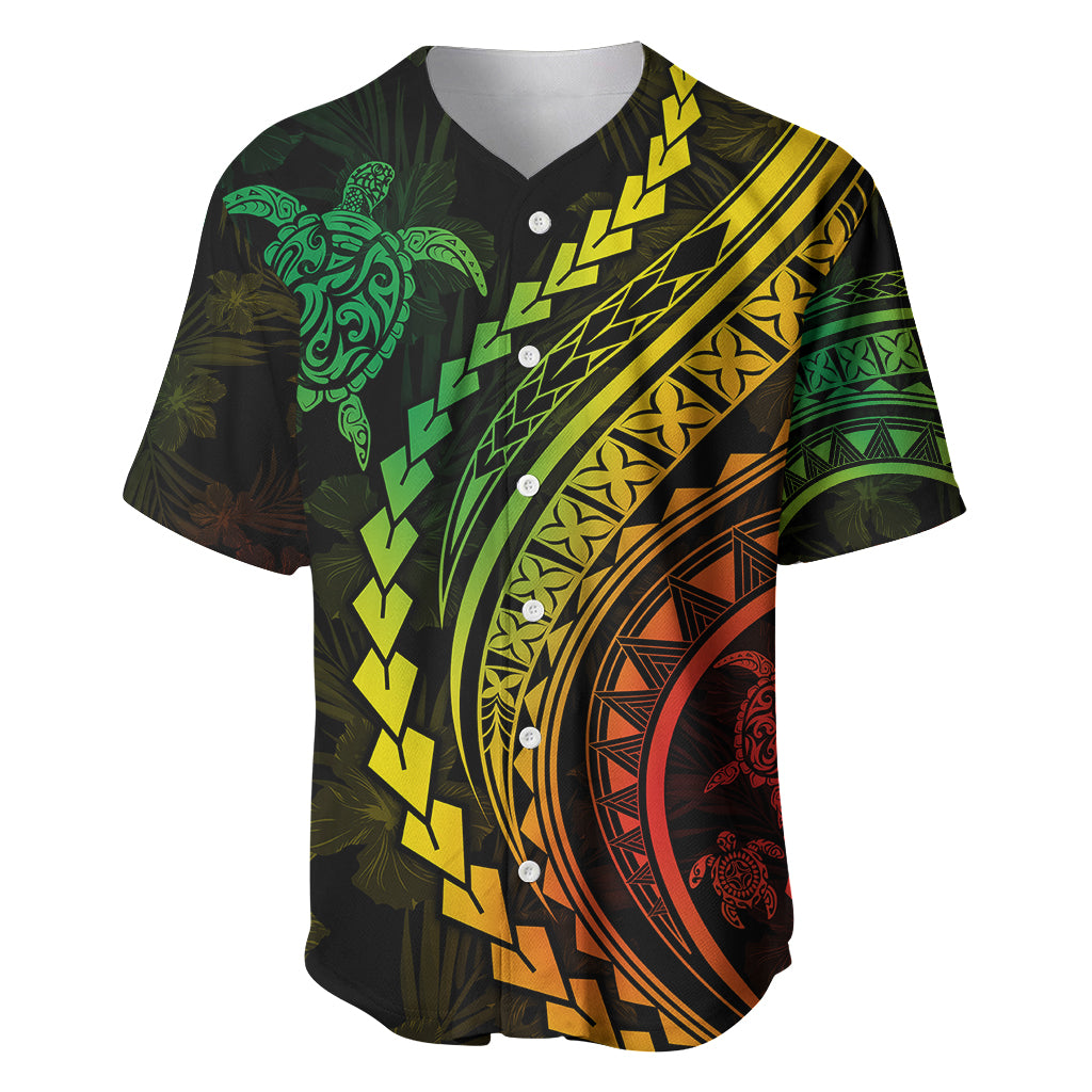 Polynesian Pride Baseball Jersey Turtle Hibiscus Luxury Style - Reggae Ver2 LT7 Reggae - Polynesian Pride
