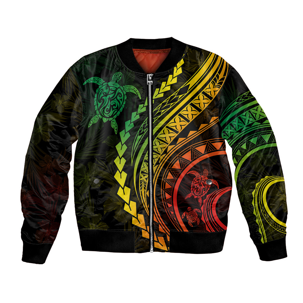 Polynesian Pride Bomber Jacket Turtle Hibiscus Luxury Style - Reggae Ver2 LT7 Unisex Reggae - Polynesian Pride