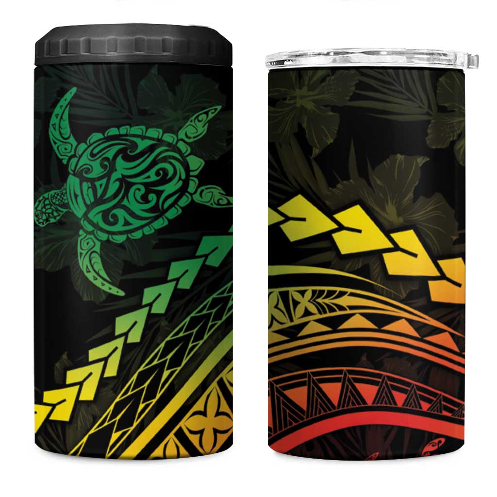 Polynesian Pride 4 in 1 Can Cooler Tumbler Turtle Hibiscus Luxury Style - Reggae Ver2