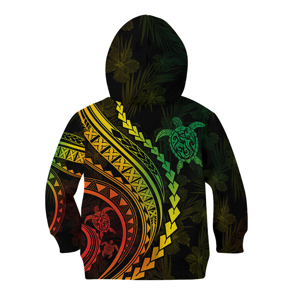 Polynesian Pride Kid Hoodie Turtle Hibiscus Luxury Style - Reggae Ver2 LT7 - Polynesian Pride