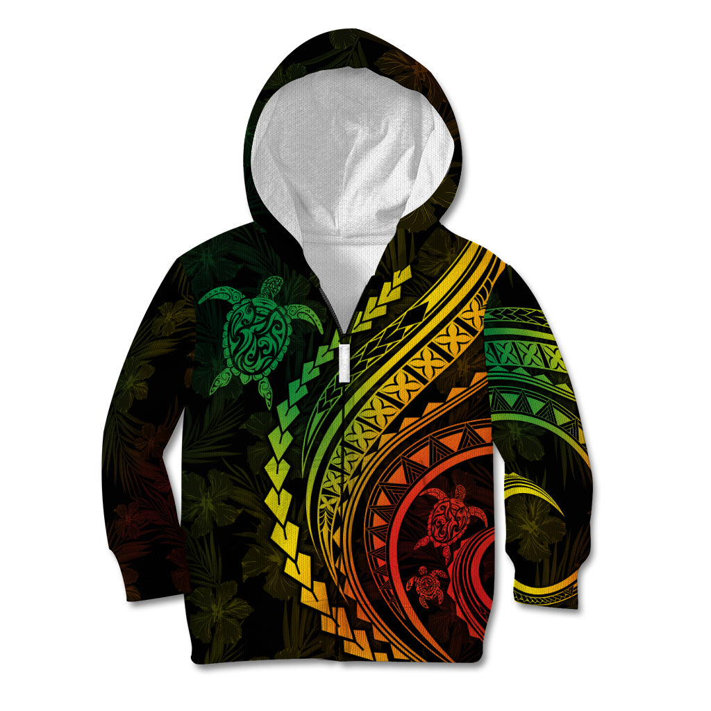 Polynesian Pride Kid Hoodie Turtle Hibiscus Luxury Style - Reggae Ver2 LT7 Zip Hoodie Reggae - Polynesian Pride