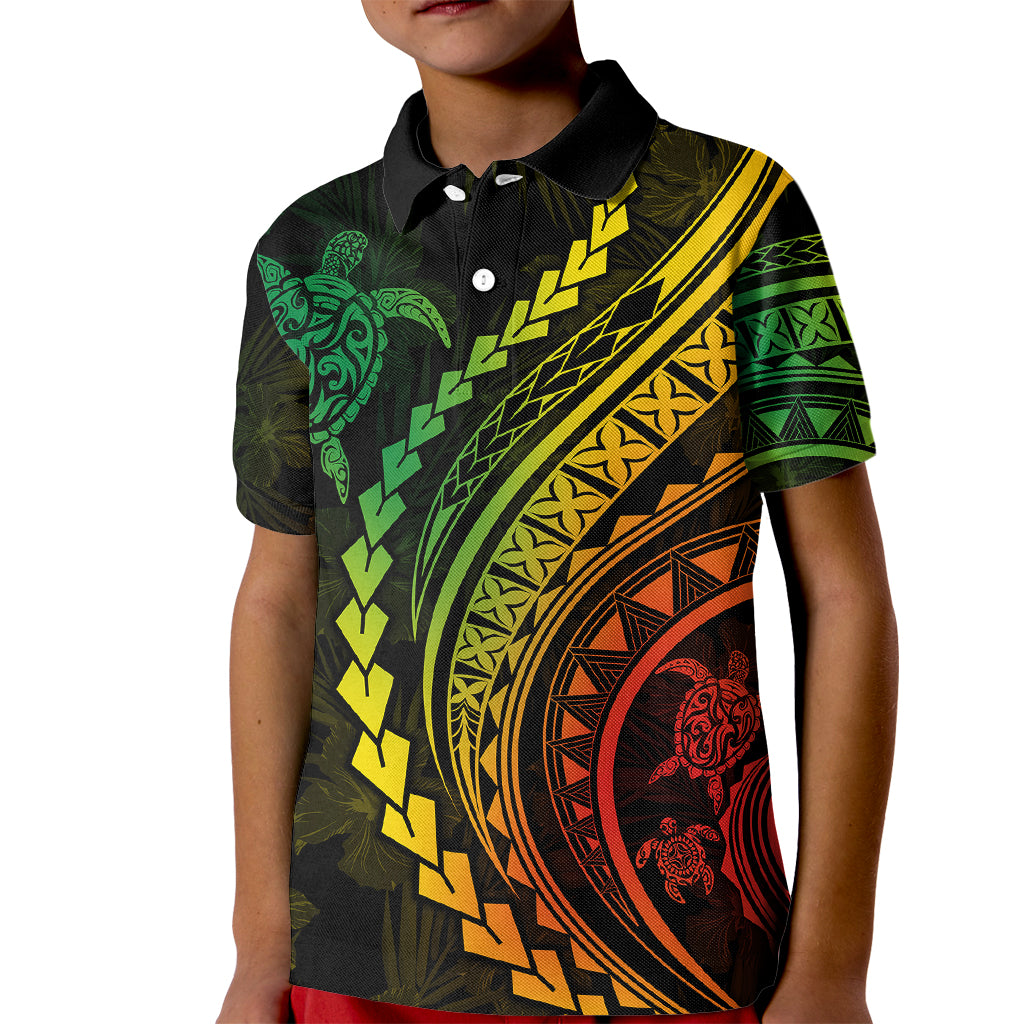 Polynesian Pride Kid Polo Shirt Turtle Hibiscus Luxury Style - Reggae Ver2 LT7 Kid Reggae - Polynesian Pride