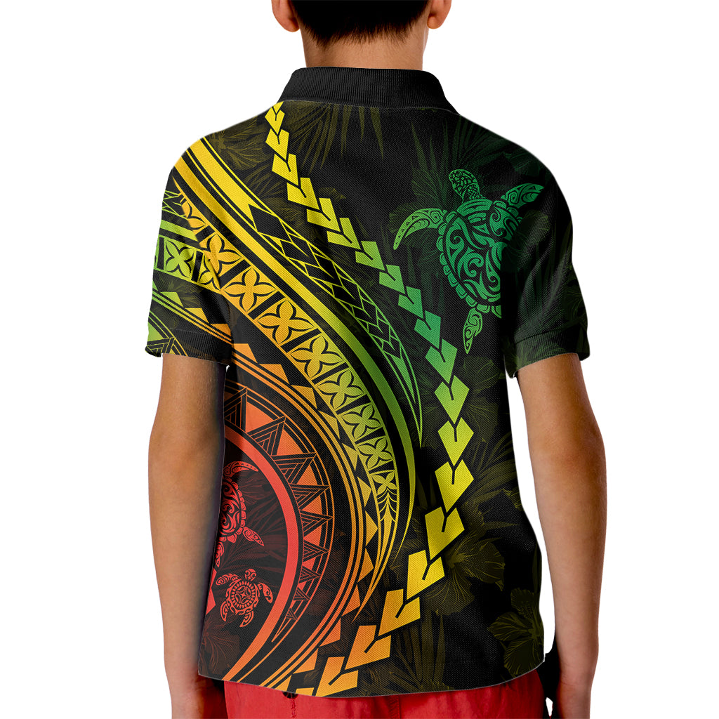 Polynesian Pride Kid Polo Shirt Turtle Hibiscus Luxury Style - Reggae Ver2 LT7 - Polynesian Pride