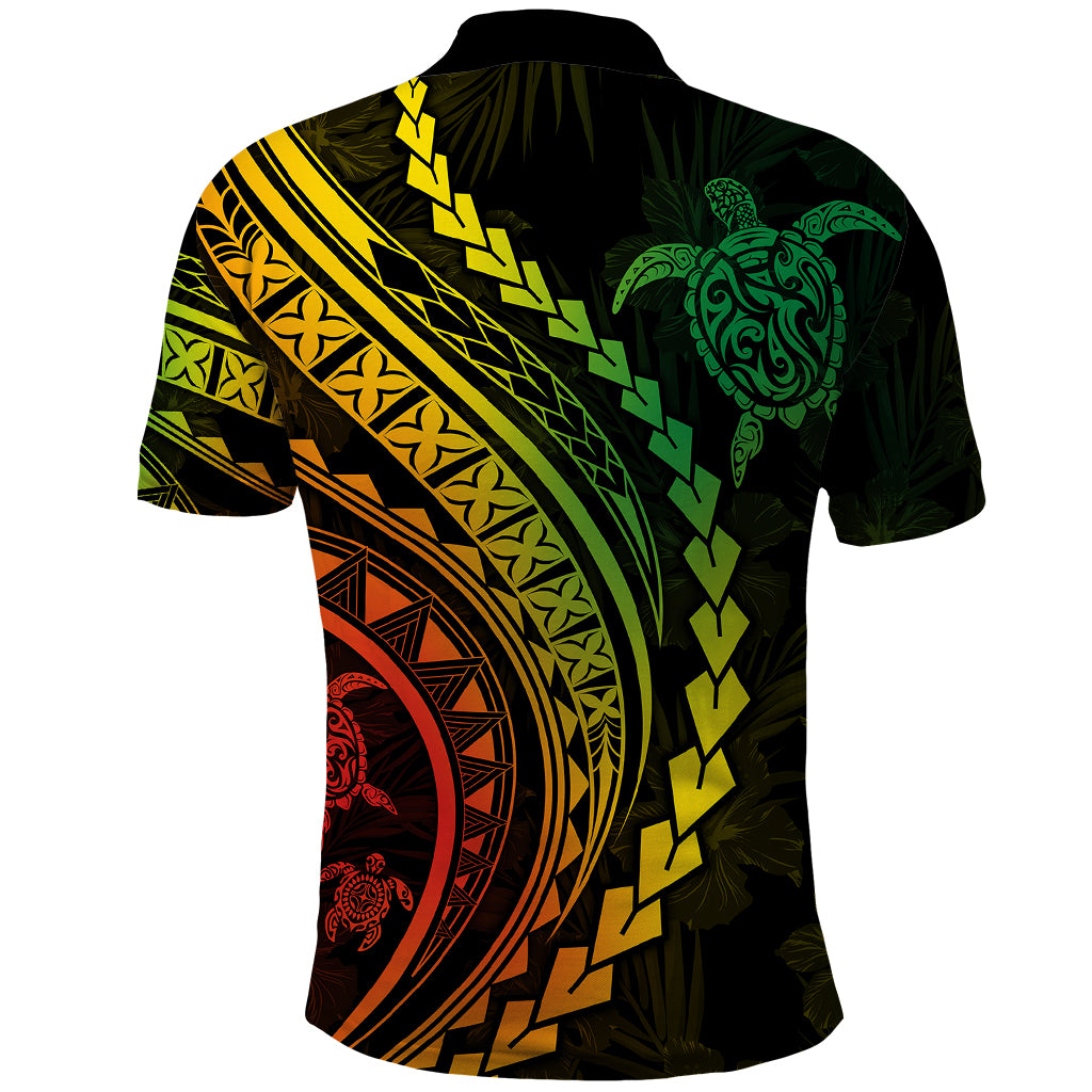 Polynesian Pride Polo Shirt Turtle Hibiscus Luxury Style - Reggae Ver2 LT7 - Polynesian Pride