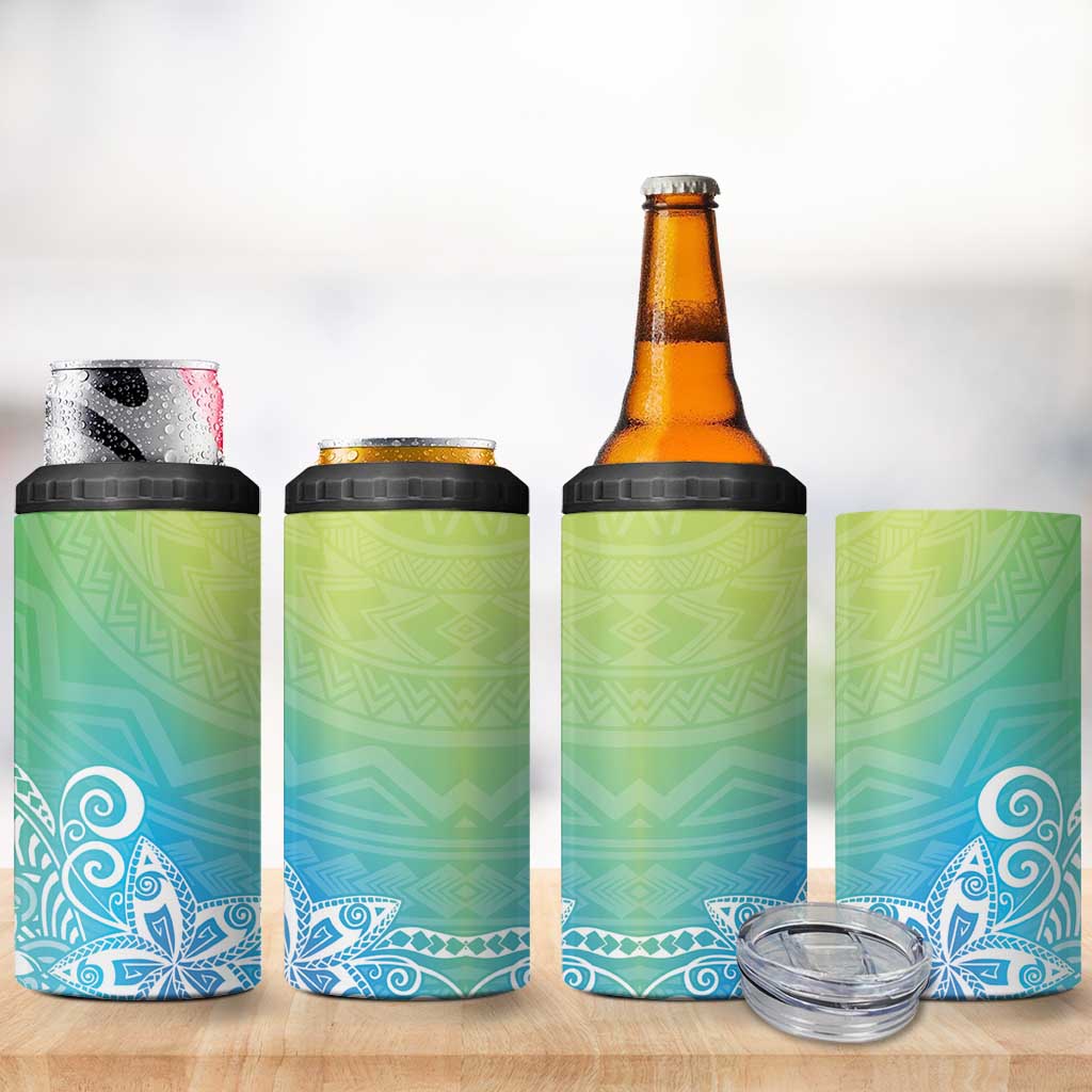 Polynesia 4 in 1 Can Cooler Tumbler Plumeria Blue Gradient Curves