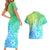 Polynesia Couples Matching Short Sleeve Bodycon Dress and Hawaiian Shirt Plumeria Blue Gradient Curves LT7 - Polynesian Pride